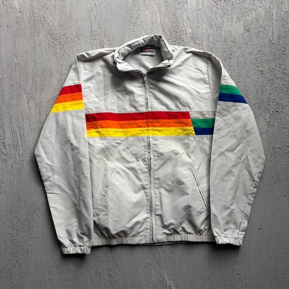 Vintage Foot Locker Jacket Small Gray 1980s Rainbow Stripe Full Zip